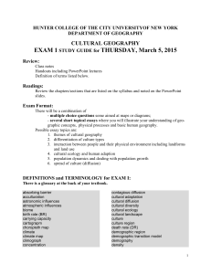Exam 1 Study Guide - Hunter College, Department of Geography
