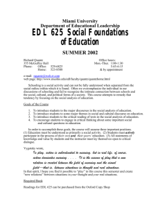 EDL 625 Social Foundations of Education