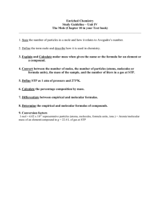 Enriched Chemistry Study Guideline – Unit IV The Mole (Chapter 10