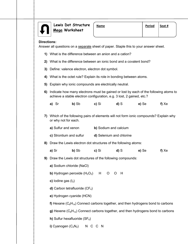 Lewis Structure Worksheet With Answers