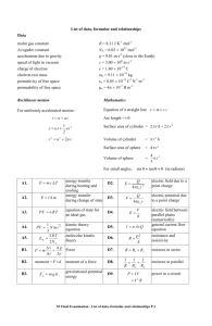 List of data, formulae and relationships Data molar gas constant R