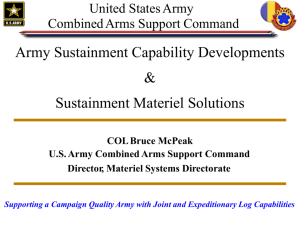 Army Sustainment Capability Developments & Sustainment Materiel