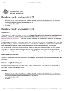 Hospitality industry employees 2012-13 Hospitality