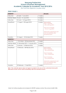 Academic Calendar for School of Business Management