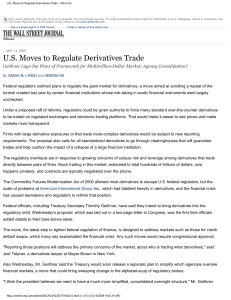 US Moves to Regulate Derivatives Trade - WSJ.com