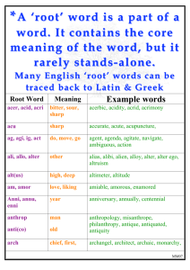 *A 'root' word is a part of a A 'root' word is a part of a word. It contains