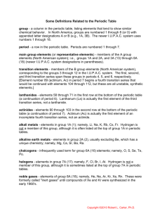 Some Definitions Related to the Periodic Table group