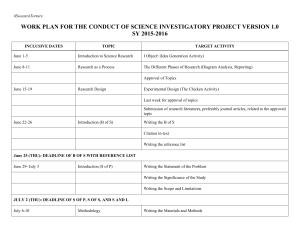 WORK PLAN FOR THE CONDUCT OF SCIENCE INVESTIGATORY