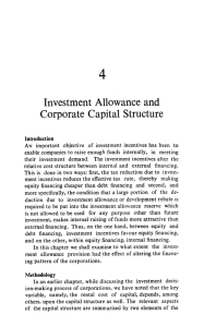 Investment Allowance and Corporate Capital Structure