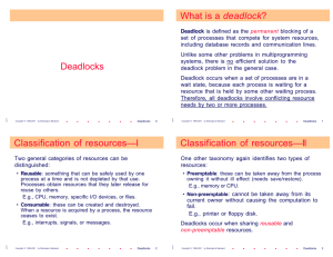 Deadlocks What is a deadlock? Classification of resources—I
