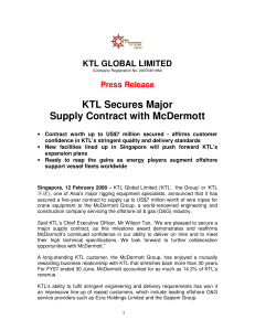 Press Release KTL Secures Major Supply Contract with McDermott