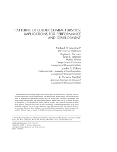PATTERNS OF LEADER CHARACTERISTICS: IMPLICATIONS FOR