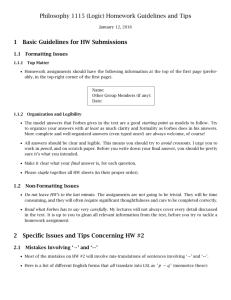 Philosophy 1115 (Logic) Homework Guidelines and Tips 1 Basic