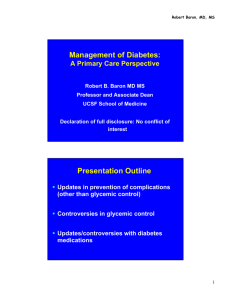 Management of Diabetes: Presentation Outline