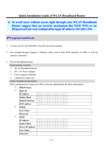 Quick Installation Guide of WLAN Broadband Router 米 To avoid