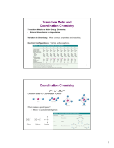 Transition Metal and Coordination Chemistry Coordination Chemistry