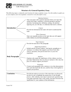 Structure of a General Expository Essay Introduction Body