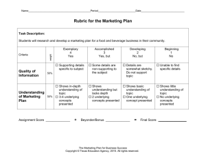Rubric for the Marketing Plan