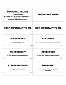 PERSONAL VALUES PERSONAL VALUES Card Sort IMPORTANT