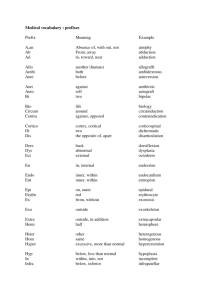 Medical vocabulary : prefixes Prefix Meaning Example A,an