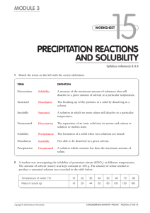 PRECIPITATION REACTIONS AND SOLUBILITY