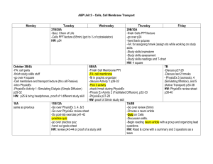 A&P Unit 2 – Cells, Cell Membrane Transport Monday Tuesday