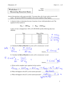 Worksheet 1-1 - Measuring Reaction Rates