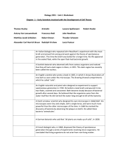 Biology 2201 – Unit 1 Worksheet Chapter 1 – Early Scientists