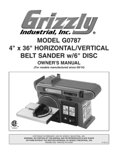 MODEL G0787 4" x 36" HORIZONTAL/VERTICAL BELT SANDER w