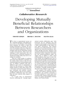 Developing Mutually Beneficial Relationships Between Researchers