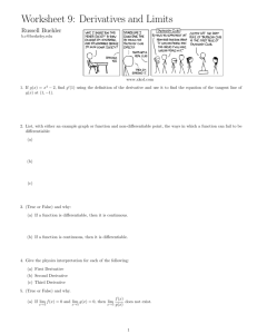 Worksheet 9: Derivatives and Limits