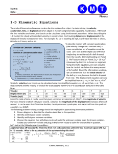 1-D Kinematic Equations - KMT Chemistry