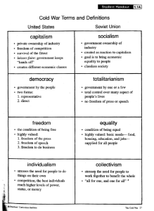 Cold War Terms and Definitions capitalism socialism democracy