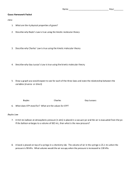 Ideal Gas Law Worksheet PV = nRT