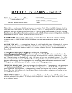 MATH 113 SYLLABUS ~ Fall 2015