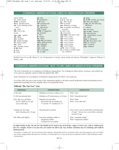 COMMON ABBREVIATIONS USED IN MEDICATION ORDERS