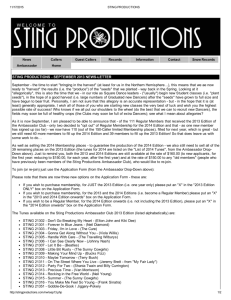 STING PRODUCTIONSанаSEPTEMBER 2013 NEWSLETTER