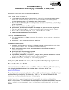 Welland Public Library Administrative Assistant (Regular Part time
