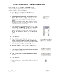 Using Excel to Execute Trigonometric Functions (PDF file)