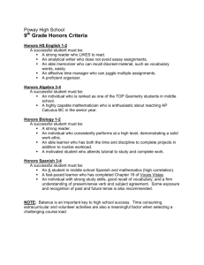 9th Grade Honors Criteria