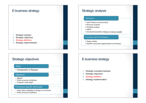 E-business strategy Strategic analysis Strategic objectives E