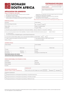 APPLICATION FOR ADMISSION