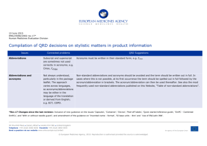 Compilation of QRD decisions on stylistic matters in product
