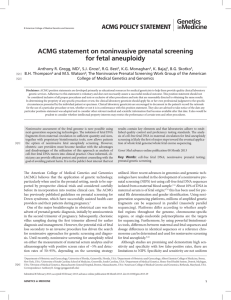 ACMG statement on noninvasive prenatal screening for fetal