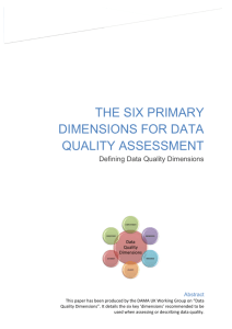 The six Primary dimensions for Data Quality asseSsment