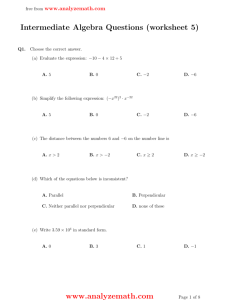 Intermediate Algebra Questions (worksheet 5) www.analyzemath.com
