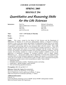Quantitative and Reasoning Skills for the Life Sciences