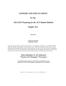 Preparing for the ACT 2012-2013 Answers and Explanations