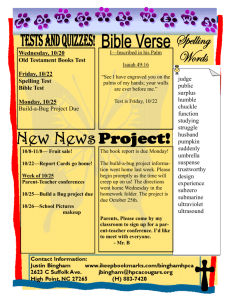 Wednesday, 10/20 Old Testament Books Test Friday, 10/22 Spelling
