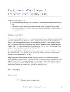 Key Concepts: Week 5 Lesson 2: Economic Order Quantity